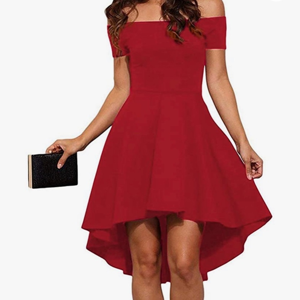 Red off the shoulder skater dress